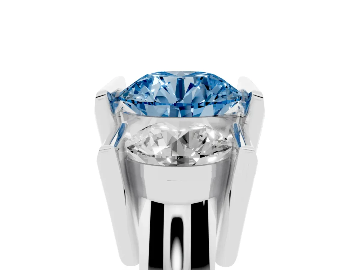 Fancy Blue Three Stone Round Cut Cut Channel Set Diamond Ring Platinum