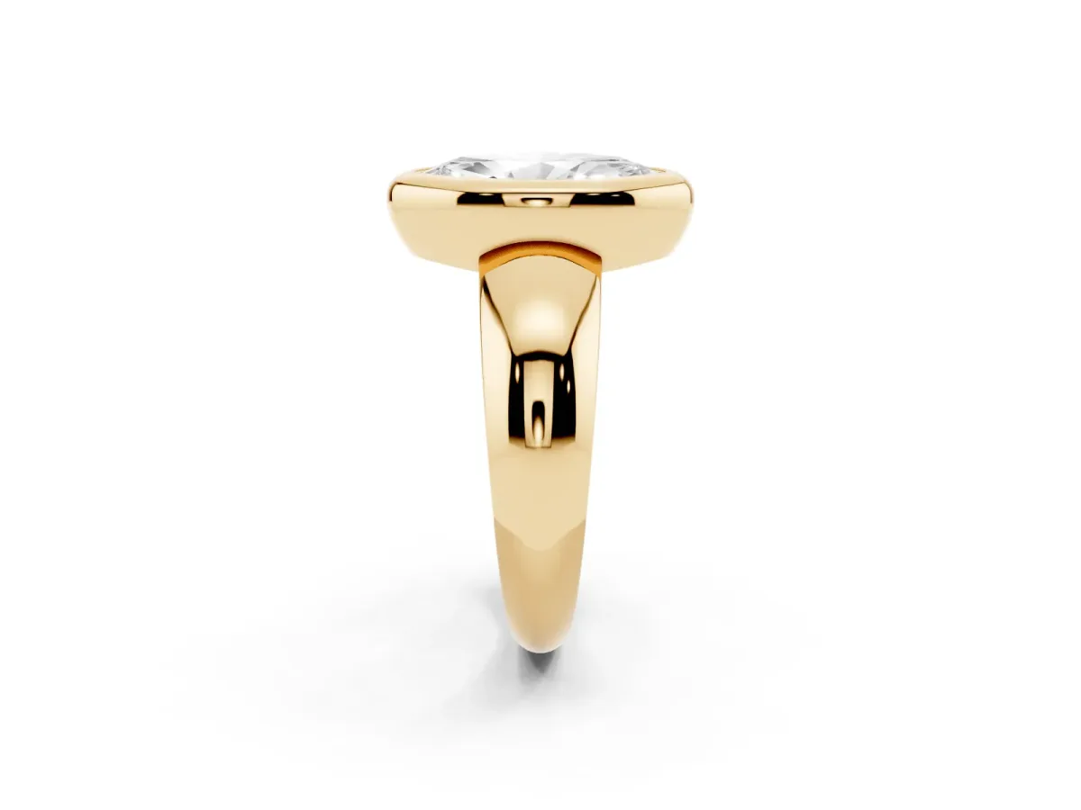 Bezel Set Marquise Cut Solitaire Ring with Wide Band Yellow gold