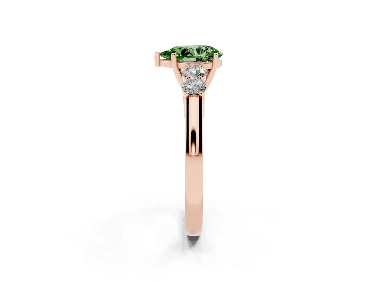 Fancy Green Pear Cut Cut Diamond Five-Stone Prong Set White Gold Ring Rose gold