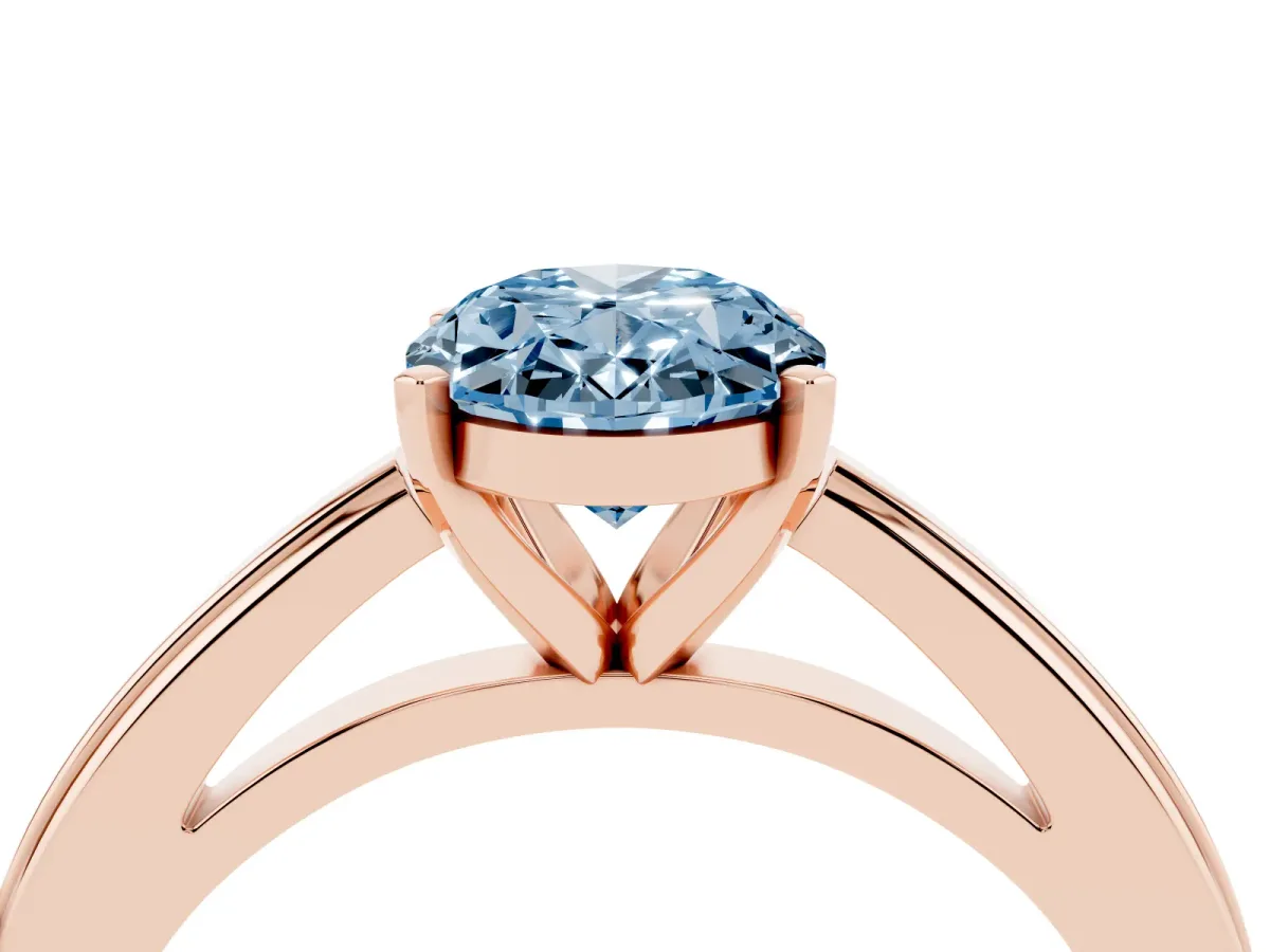 Fancy Blue Oval Cut Solitaire Diamond Ring with Four-Prong Setting and Classic Band Rose gold