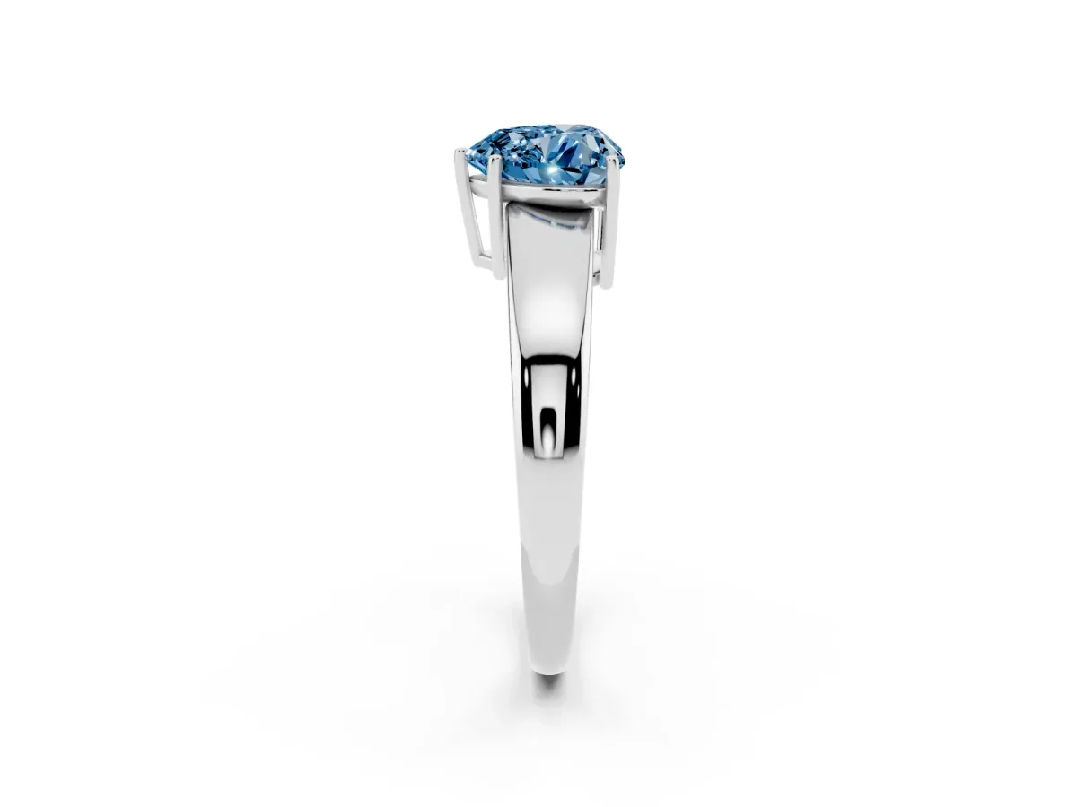 Fancy Blue Heart Cut Solitaire Diamond Ring with Tapered Band and Four-Prong Setting White gold