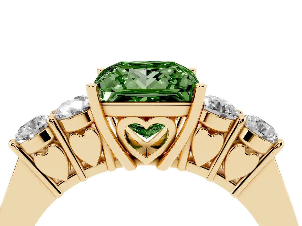 Fancy Green Princess Cut Cut Diamond Five-Stone Prong Set White Gold Ring Yellow gold