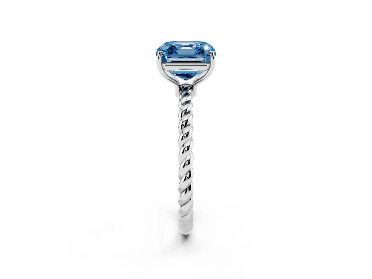 Fancy Blue Asscher Cut Solitaire Twisted Band 4-Prong Ring Silver