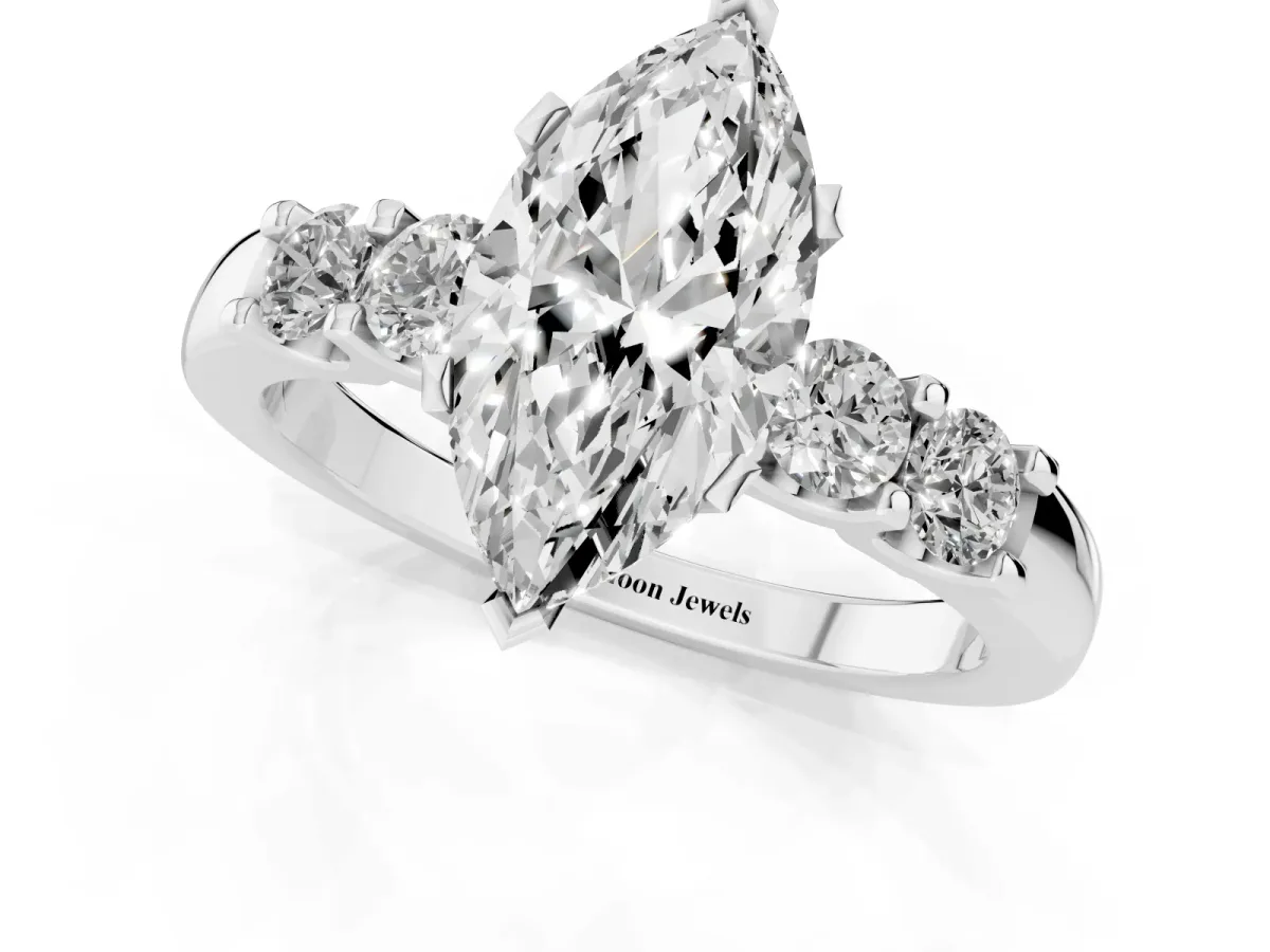Marquise Cut Brilliant Cut Diamond Five-Stone Prong Set Engagement Ring with Channel Band Platinum