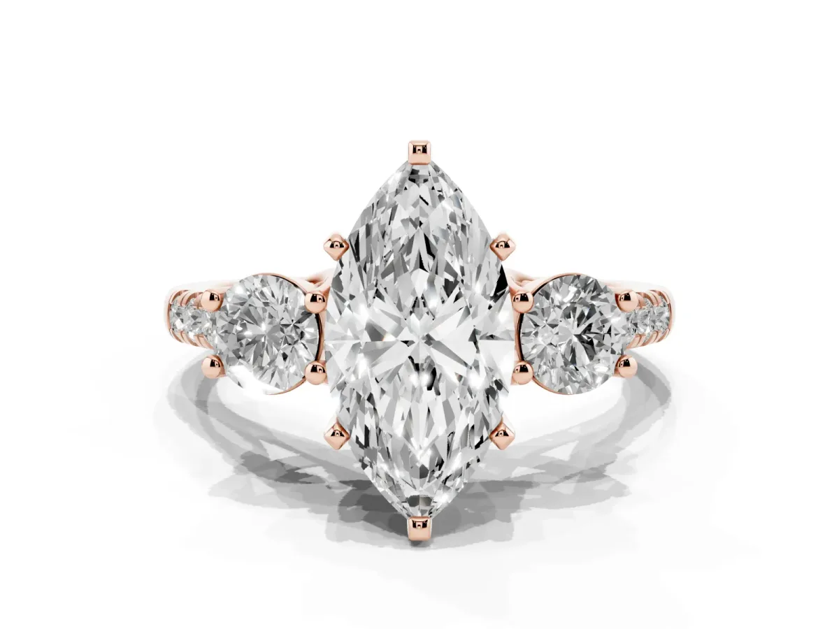 Three-Stone Marquise Cut Diamond Pavé Band with Four-Prong Setting Rose gold