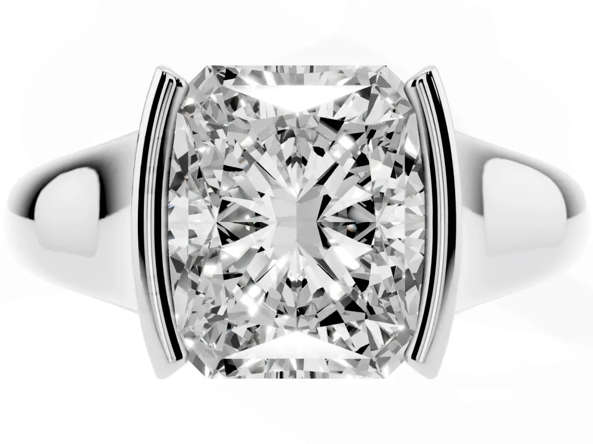Radiant Cut Solitaire Tension Set Diamond Ring with Split Shank Band Platinum
