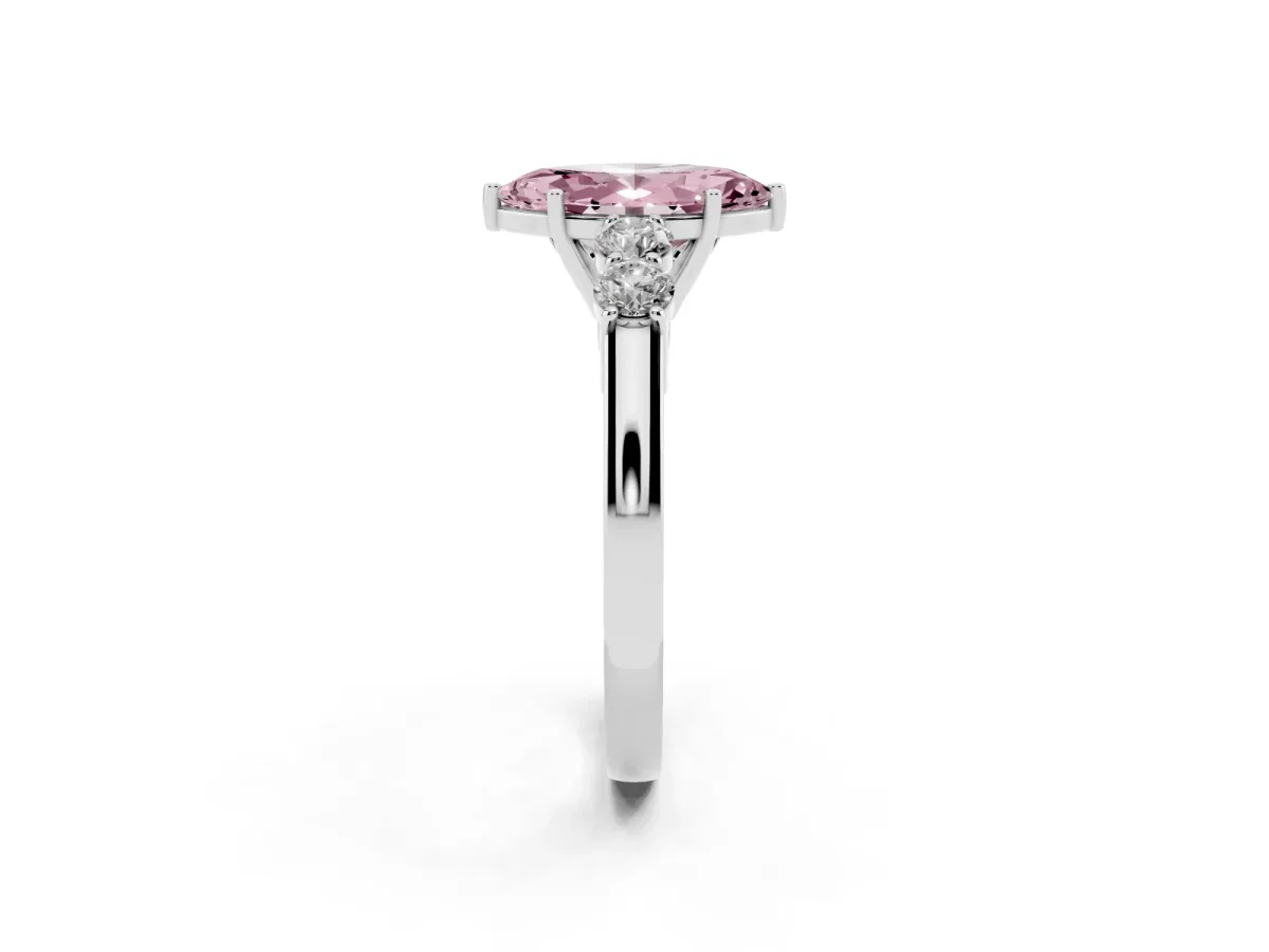 Fancy Pink Marquise Cut Cut Diamond Five-Stone Prong Set White Gold Ring Silver