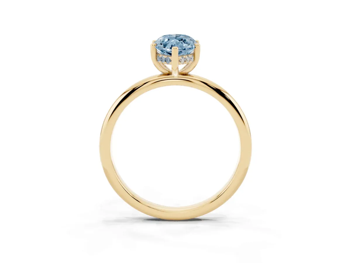Fancy Blue Marquise Cut Cut Solitaire Engagement Ring with Four-Prong Setting and Classic Band Yellow gold