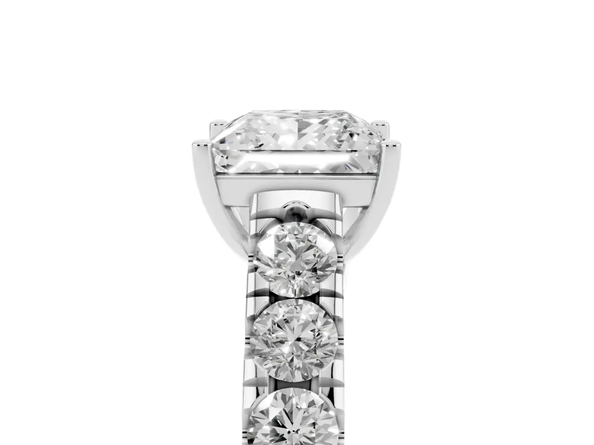 Princess Cut Cut Diamond Solitaire Ring with Micro Pave Band and Prong Setting Silver