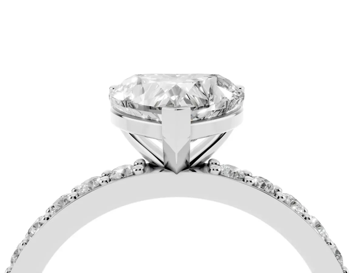 Heart Cut Cut Diamond Solitaire with Pave Band and Four-Prong Setting Silver