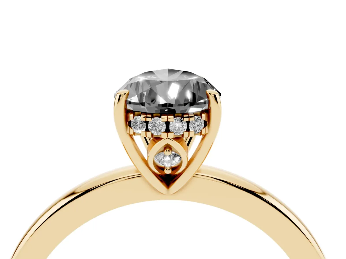 Fancy Black Pear Cut Solitaire Diamond Ring with Prong Setting and Plain Band Yellow gold