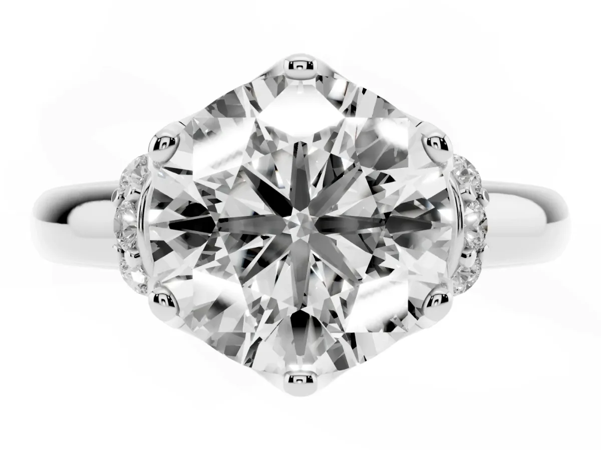 Round Cut Brilliant Solitaire Cathedral Engagement Ring with Pave Accents Silver