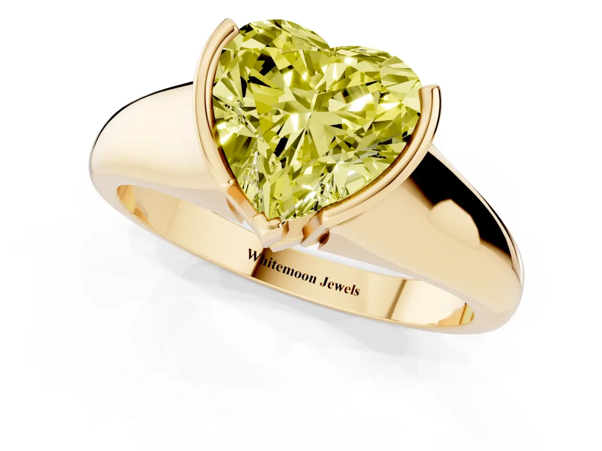 Fancy Yellow Heart Cut Solitaire Tension Set Diamond Ring with Split Shank Band Yellow gold