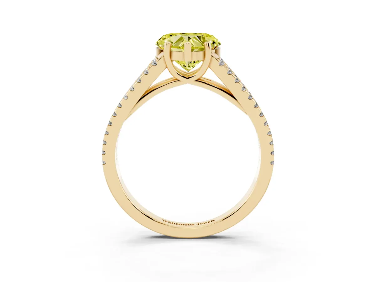 Fancy Yellow Heart Cut Diamond Solitaire Engagement Ring with Split Shank Pavé Band Yellow gold