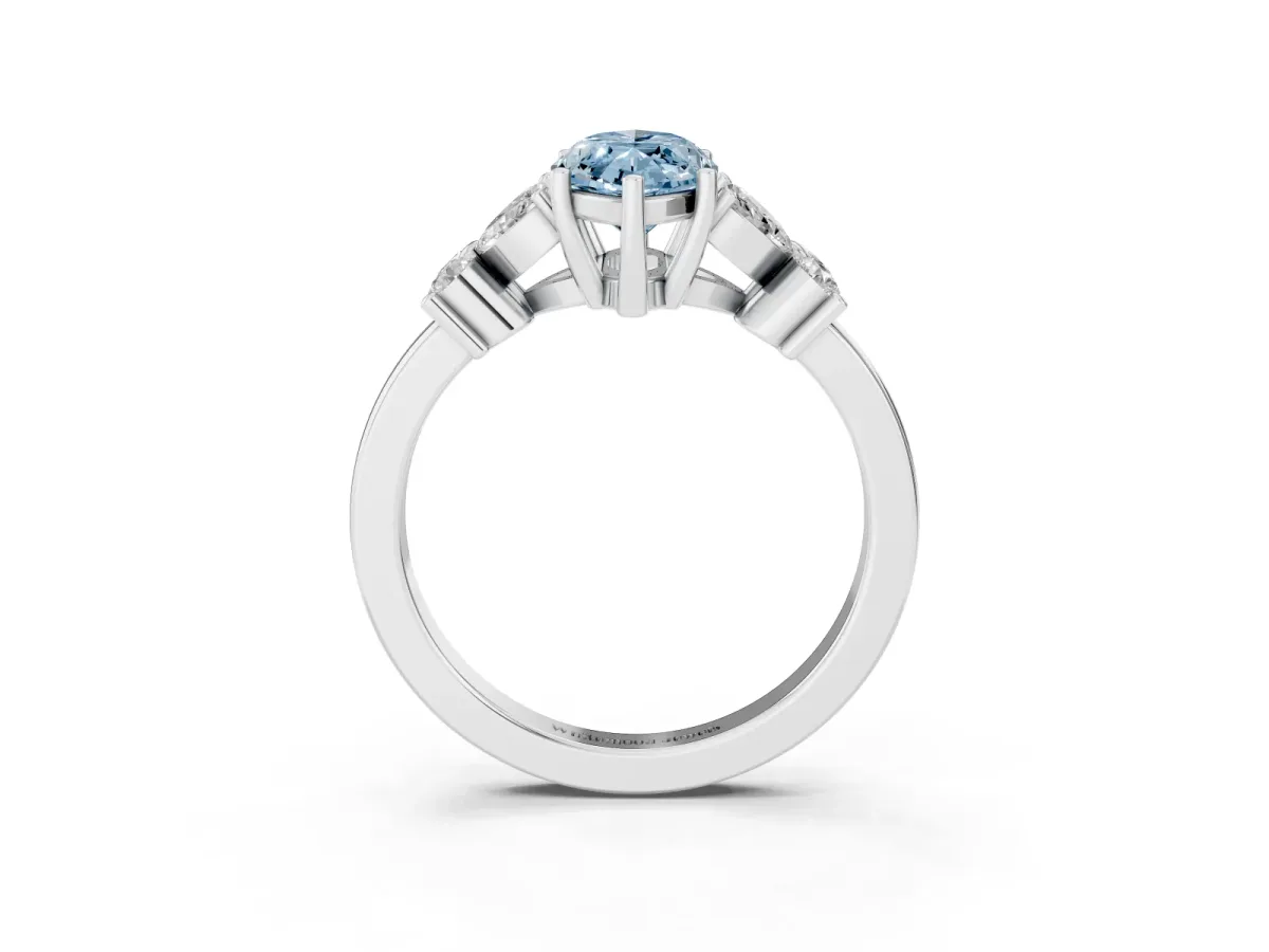 Fancy Blue Marquise Cut Diamond Floral Cluster Ring with Solitaire Band and Prong Setting Silver