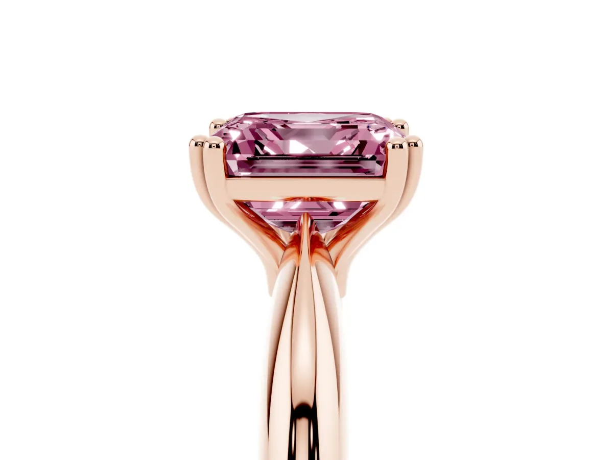 Fancy Pink Asscher Cut Cut Solitaire Engagement Ring with Tapered Band and Four-Prong Setting Rose gold