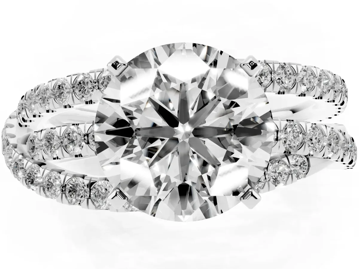 Round Cut Solitaire Twist Band with Pavé Setting and Four-Prong Setting Silver