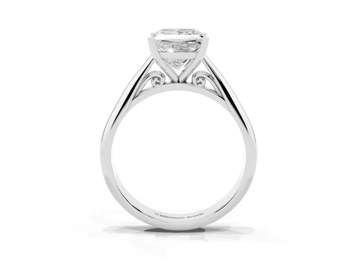 Princess Cut Diamond Solitaire Engagement Ring with Cathedral Setting and Four-Prong Mount Platinum