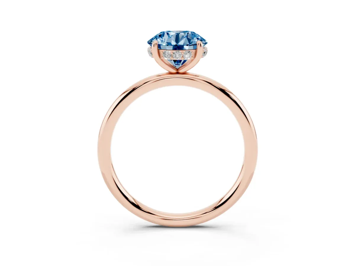 Fancy Blue Round Cut Solitaire Diamond Ring with a Classic Band and Four-Prong Setting Rose gold
