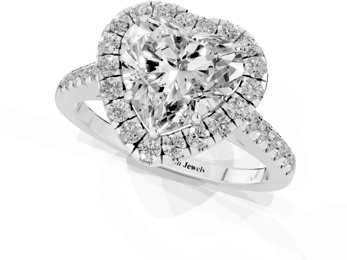 Heart Cut Halo Pave Diamond Engagement Ring with Four-Prong Setting Silver