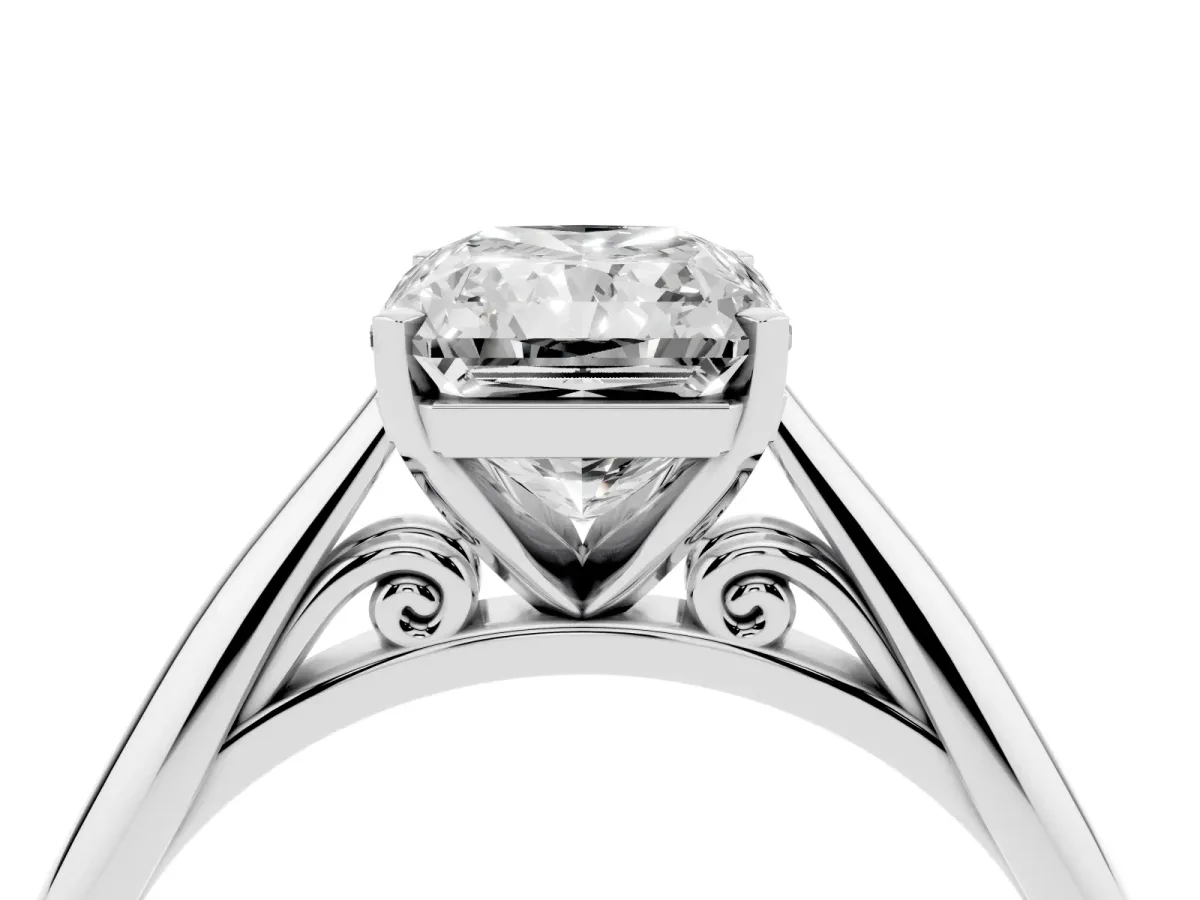 Radiant Cut Diamond Solitaire Engagement Ring with Cathedral Setting and Four-Prong Mount White gold