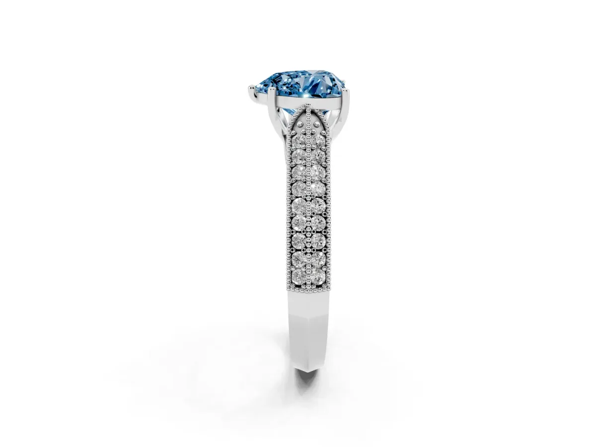 Fancy Blue Heart Cut Cut Pave Split Shank Engagement Ring with Four-Prong Setting Silver
