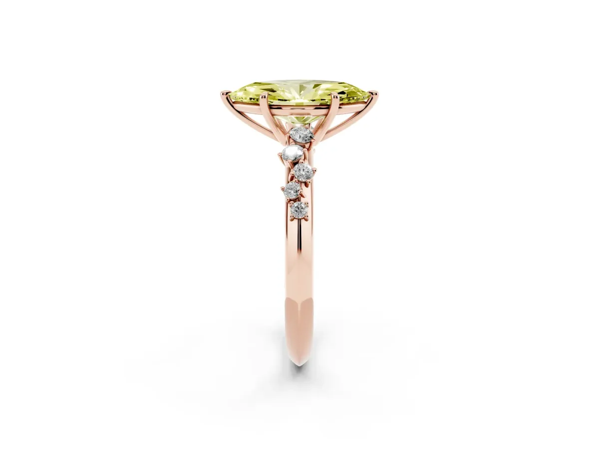 Fancy Yellow Marquise Cut Diamond Cluster Side Stone Solitaire Ring with Prong Setting Rose gold