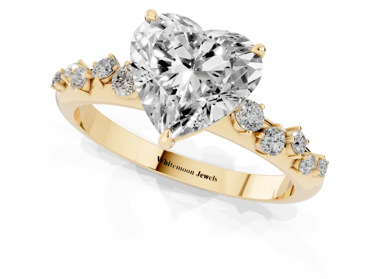 Heart Cut Diamond Cluster Prong-Set Solitaire Ring Yellow gold