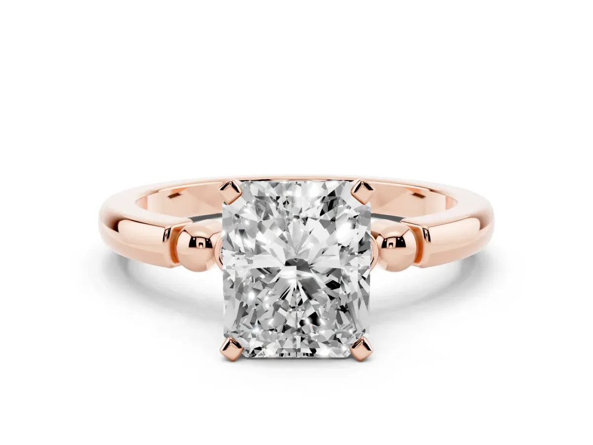 Radiant Cut Solitaire Beaded Band with Four-Prong Setting Rose gold