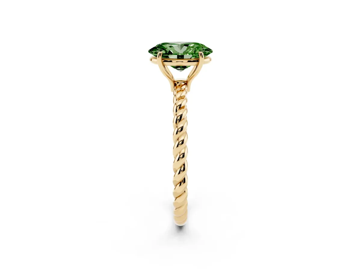 Fancy Green Oval Cut Solitaire Twist Band Ring with Four-Prong Setting Yellow gold