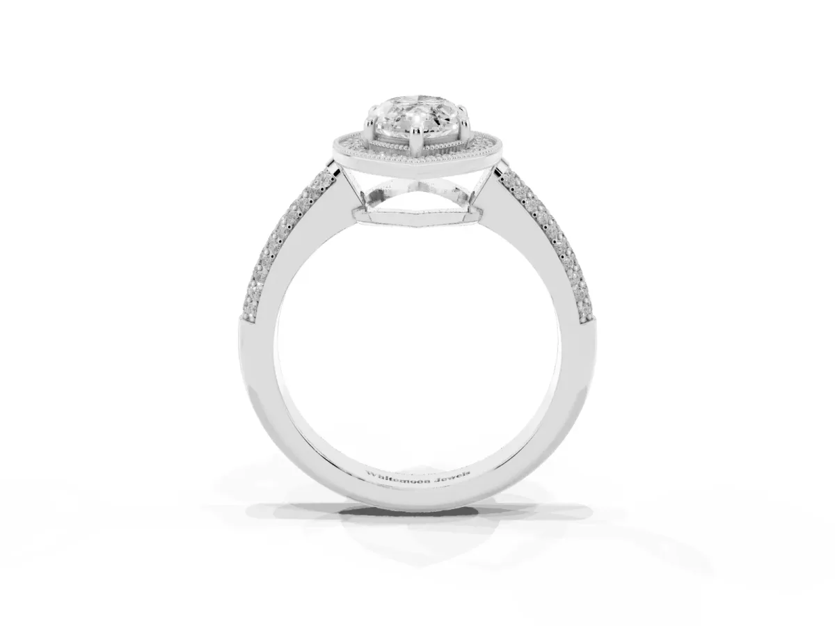 Marquise Cut Cut Halo Diamond Pave Band with Four-Prong Setting Platinum