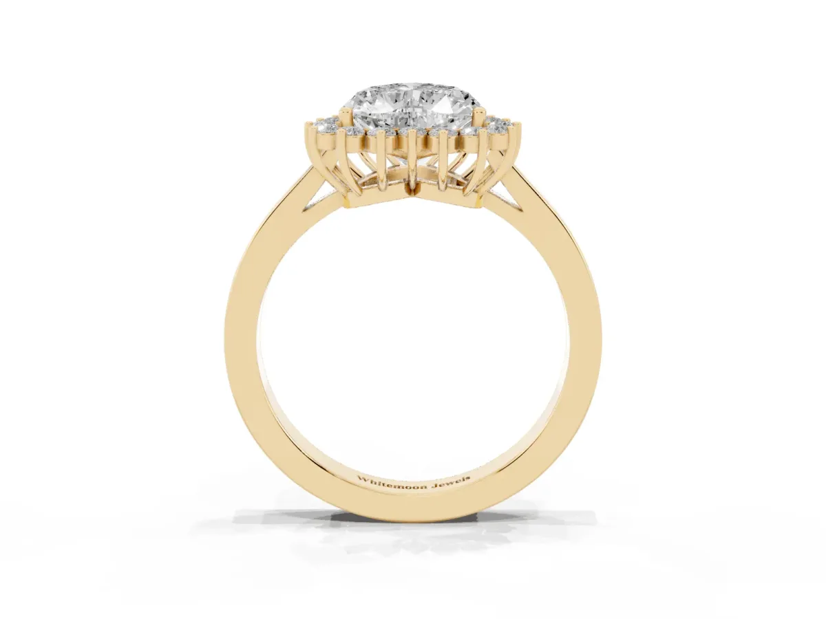 Heart Cut Cut Diamond Halo Ring with Round Brilliant Halo and Solitaire Band Yellow gold