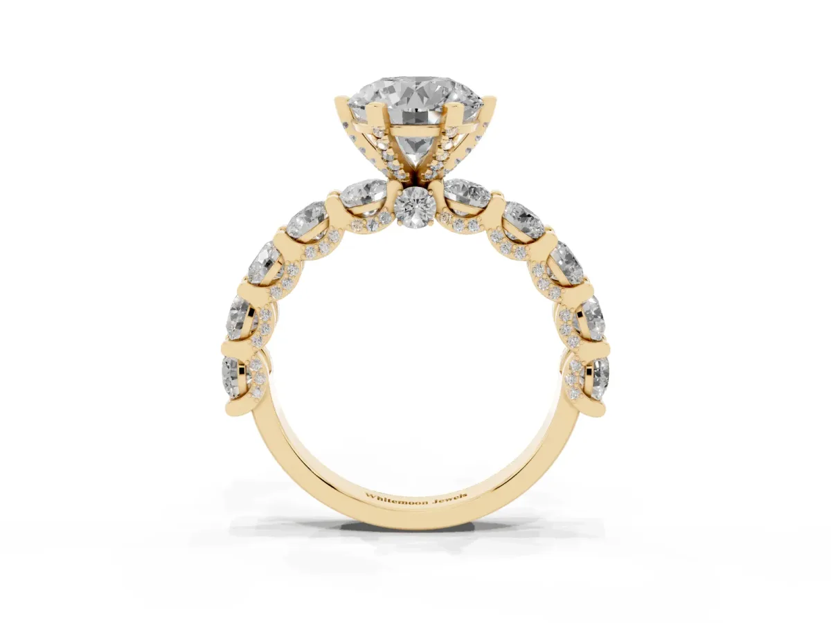 Round Diamond Mens Ring with Graduated Side Stones Yellow gold