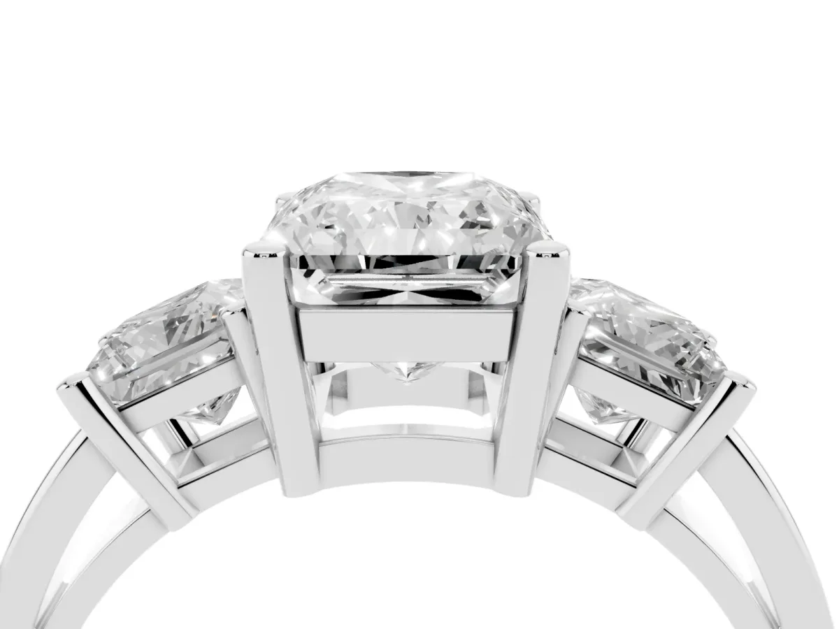 Three-Stone Radiant Cut Cut Solitaire Ring with Prong Setting Silver
