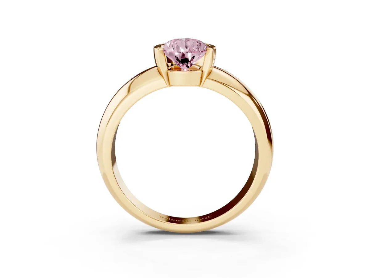 Fancy Pink Pear Cut Solitaire Tension Set Diamond Ring with Wide Band Yellow gold