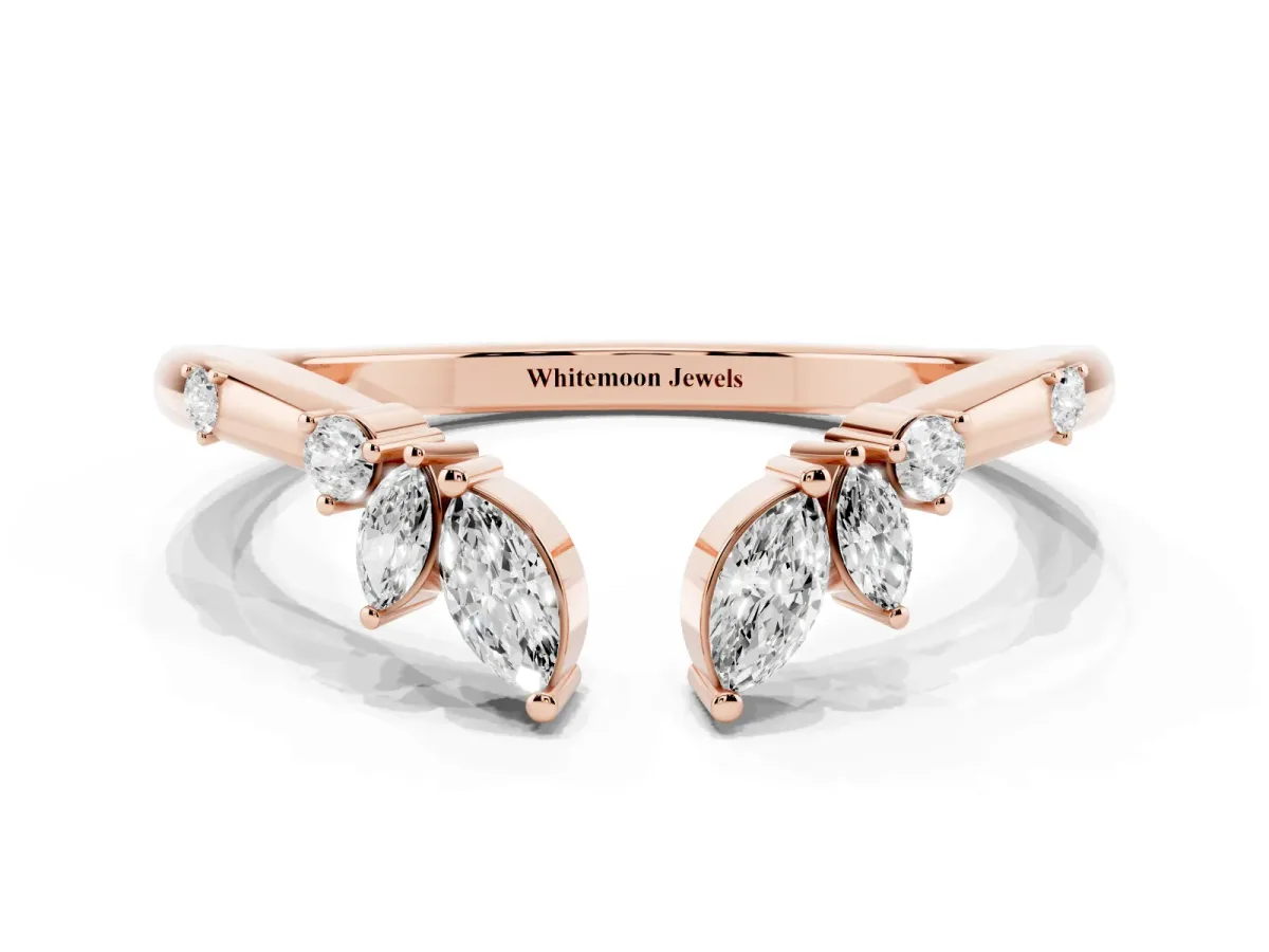 Open Marquise Cluster Diamond Band with Prong Setting Rose gold