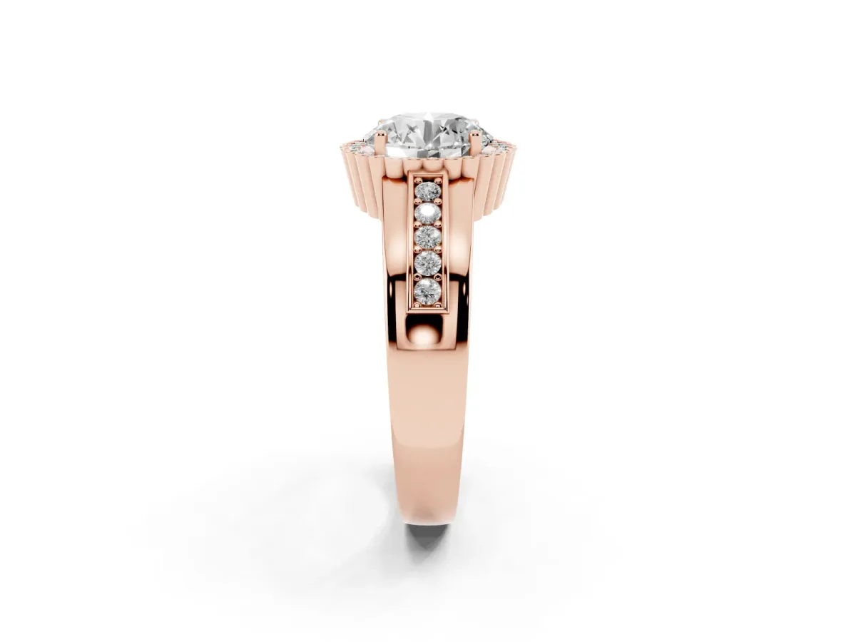 Round Cut Cut Halo Pave Band Four-Prong Ring Rose gold