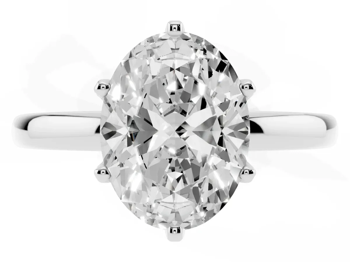Oval Cut Solitaire Diamond Ring with Six-Prong Setting on a Classic Band White gold