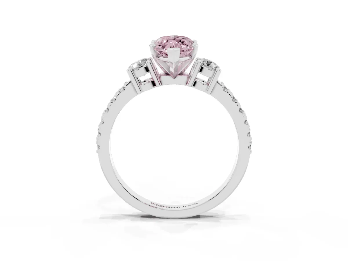 Fancy Pink Marquise Cut Three-Stone Diamond Pavé Band with Prong Setting Silver