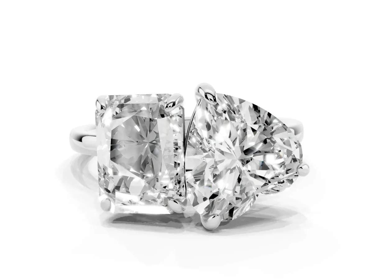 Radiant and Heart Toi Moi Ring with Prong Setting and Plain Band Silver