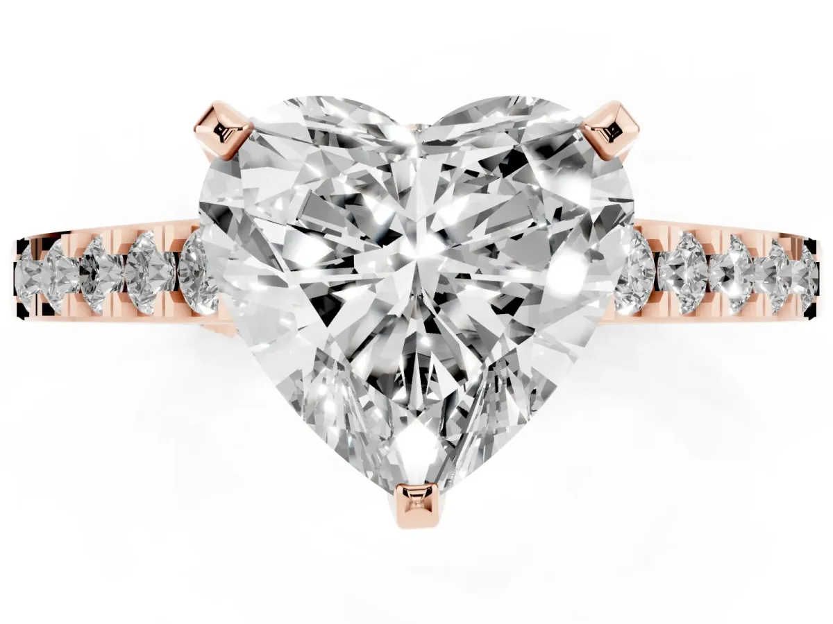 Heart Cut Diamond Solitaire Ring with Crossover Gallery and Round Pavé Band Rose gold