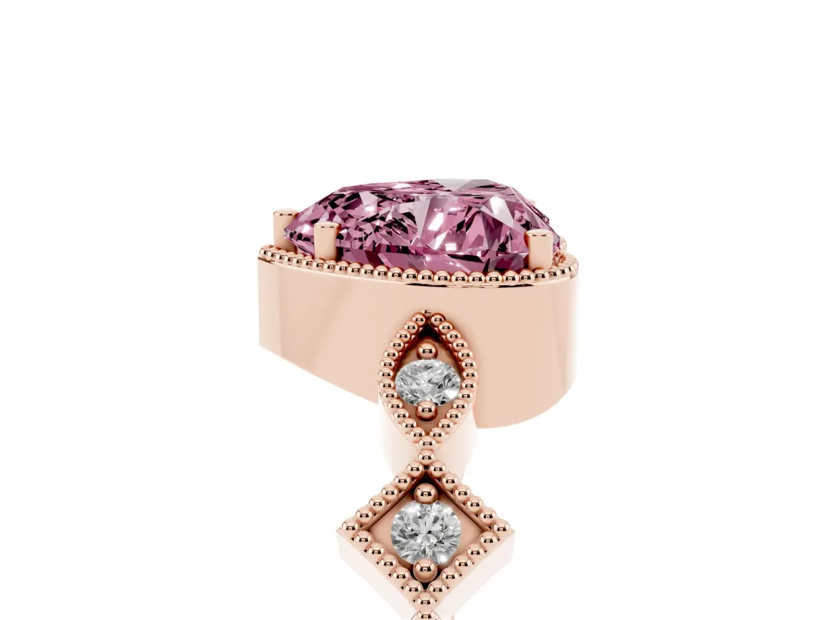 Fancy Pink Heart Cut Milgrain Marquise Diamond Twist Band Ring Rose gold