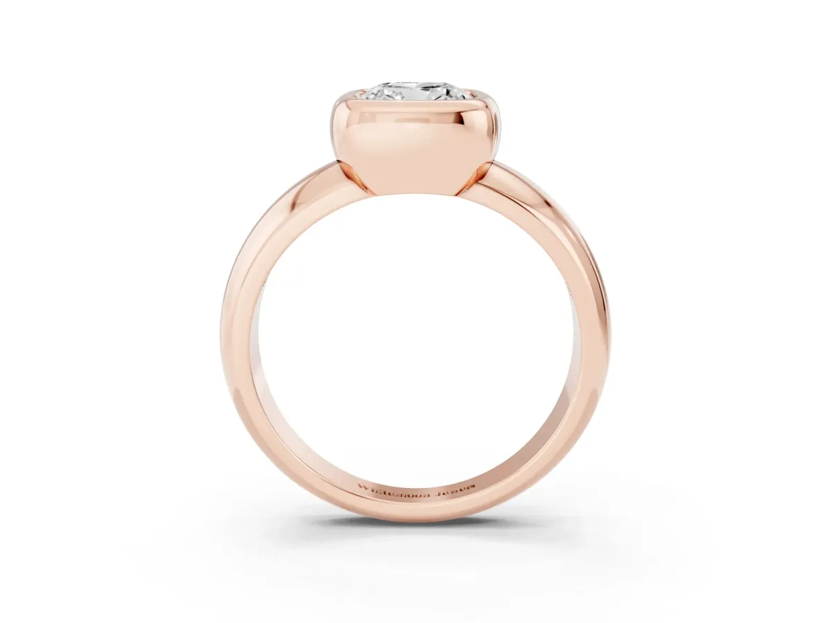 Bezel Set Cushion Cut Solitaire Ring with Wide Band Rose gold