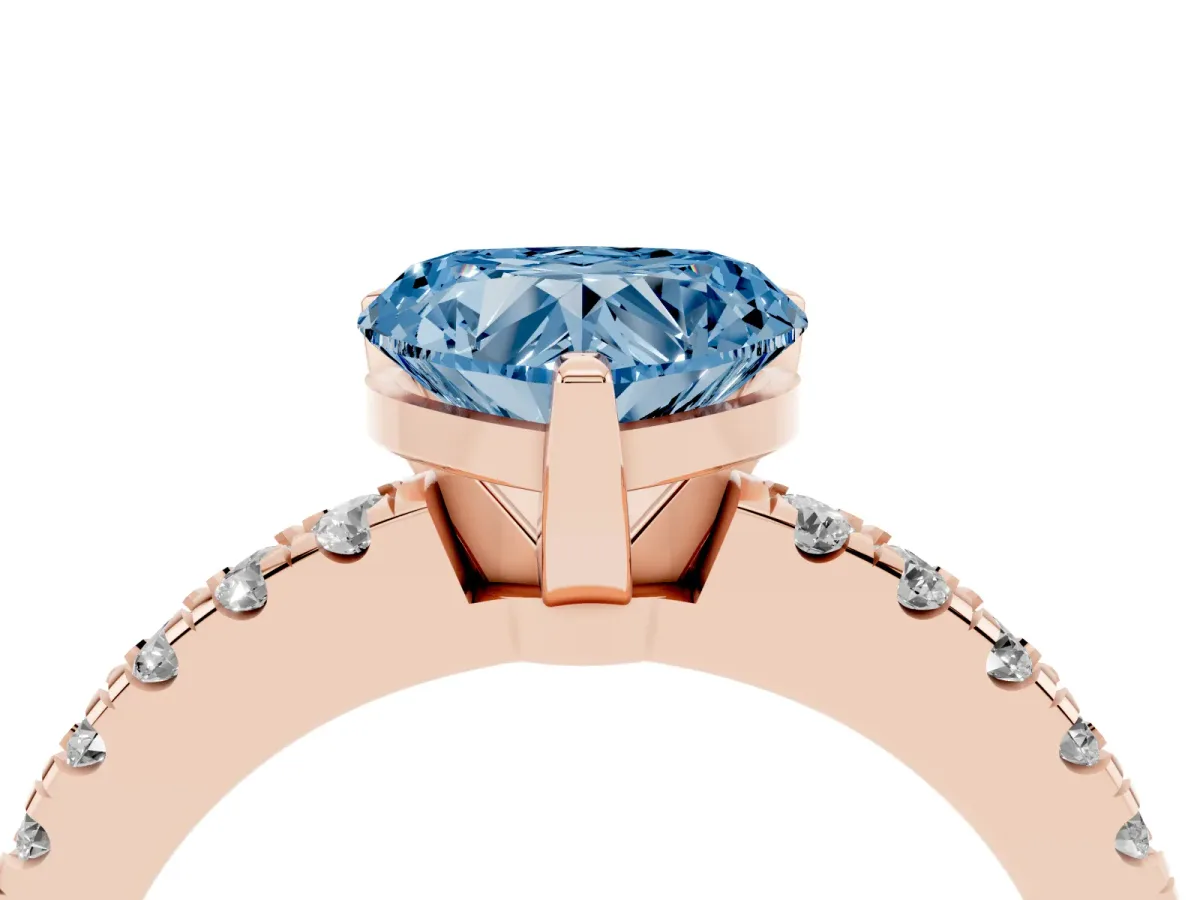 Fancy Blue Heart Cut Solitaire Diamond with Pavé Band and Four-Prong Setting Rose gold