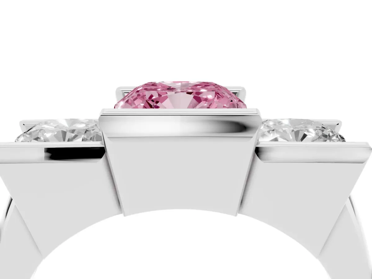 Fancy Pink Three Stone Cushion Cut Cut Channel Set Diamond Ring Platinum