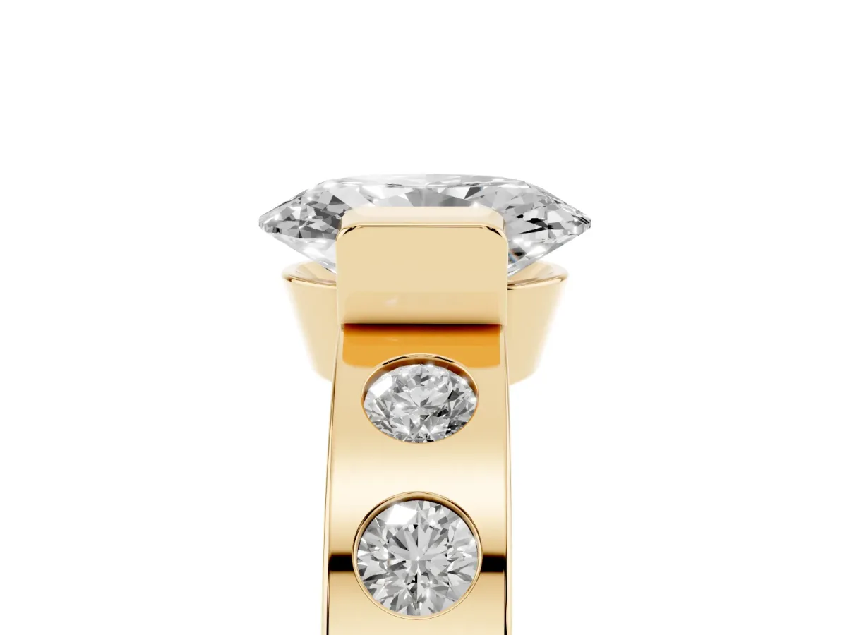 Oval Cut Brilliant Channel-Set Diamond Ring with Bezel Prong Setting Yellow gold