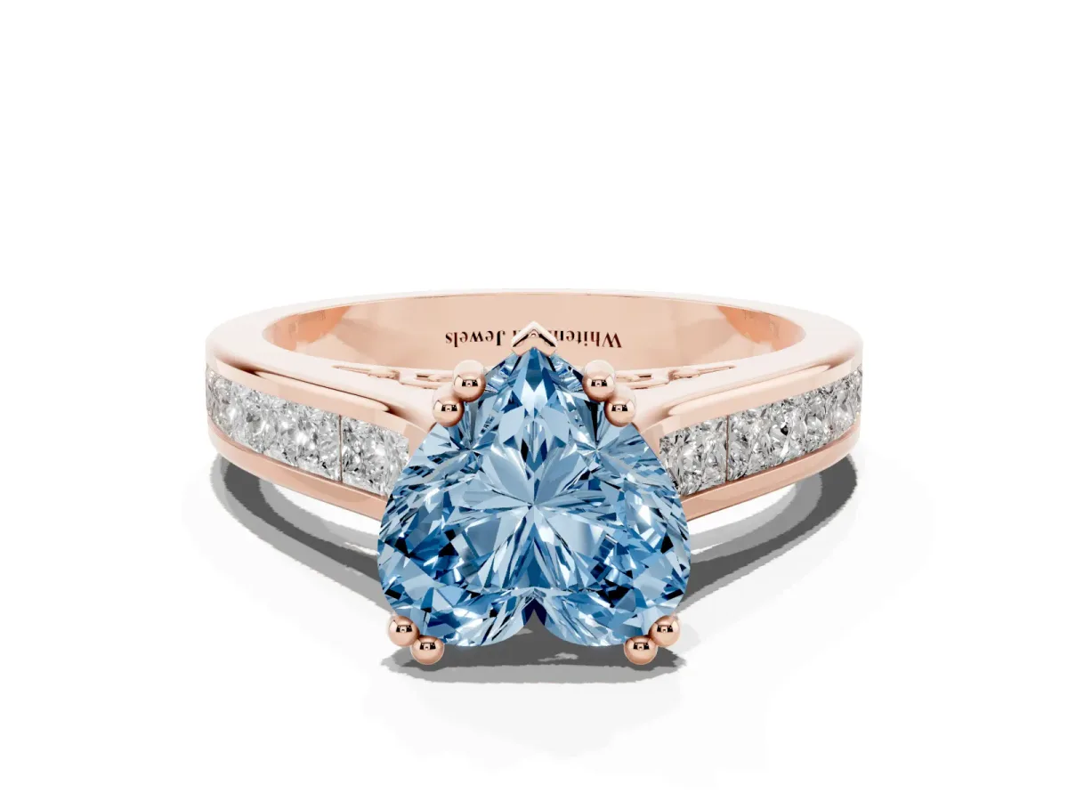Fancy Blue Heart Cut Cut Channel Set Solitaire Engagement Ring with Prong Setting Rose gold