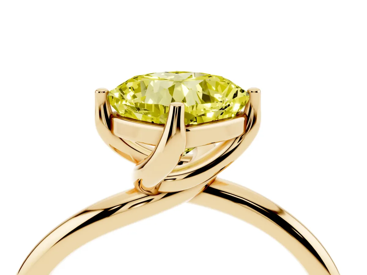 Fancy Yellow Cushion Cut Diamond Solitaire Engagement Ring with Four-Prong Setting and Classic Band Yellow gold