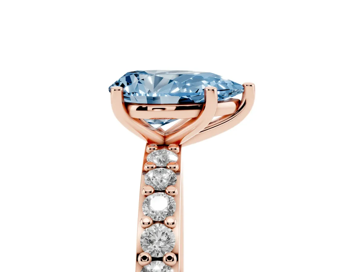 Fancy Blue Pear Cut Cut Diamond Solitaire with Pave Band and Four-Prong Setting Rose gold