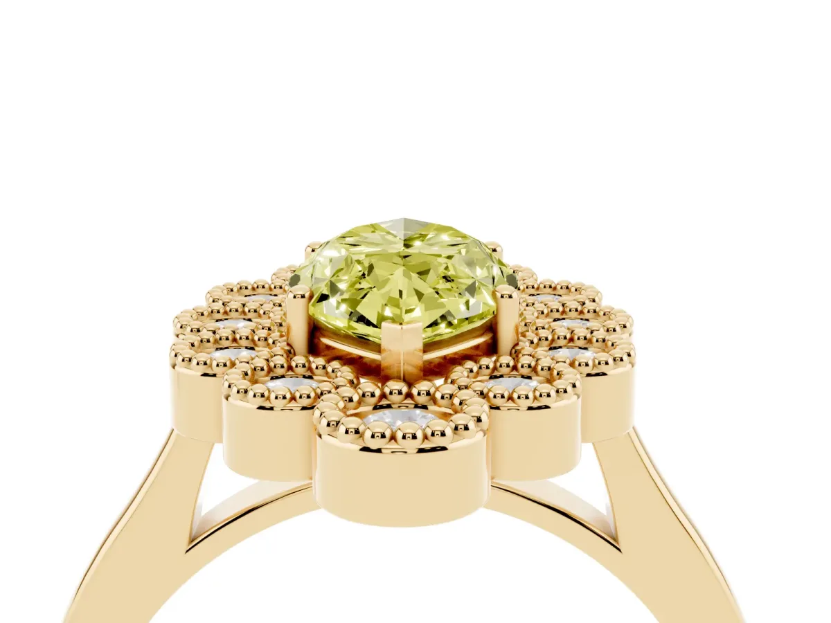 Fancy Yellow Marquise Cut Halo Diamond Cluster Engagement Ring with Milgrain Bezel Setting and Solitaire Band Yellow gold